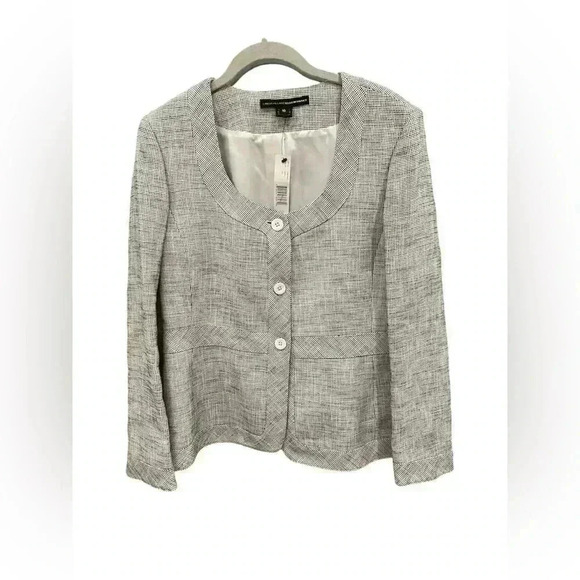 Linda Allard Ellen Tracy Tweed Blazer Jacket Black White Linen Cotton Size 10 - Picture 2 of 5